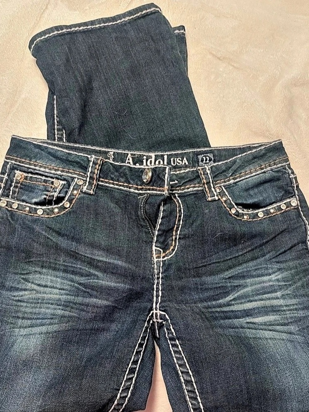 A. Idol Boot Cut Jeans in Black Waist 11